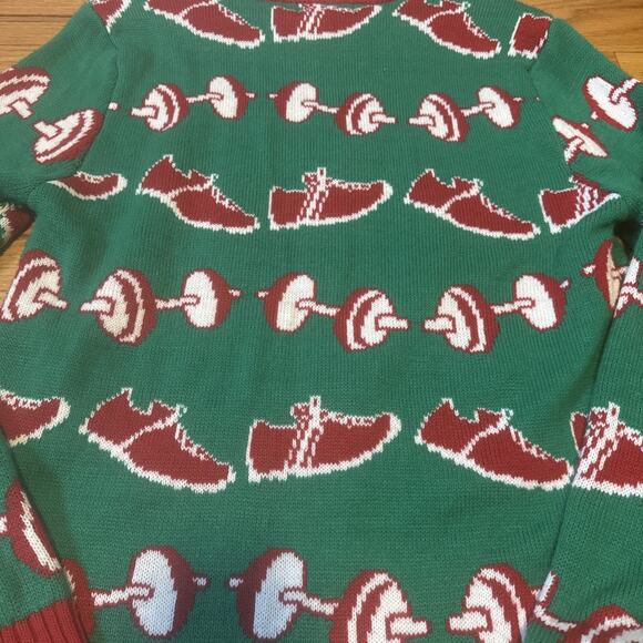 Blizzard Bay Santa Claus Weight Lifting Gains Green Ugly Christmas Sweater Sz L - Picture 7 of 7